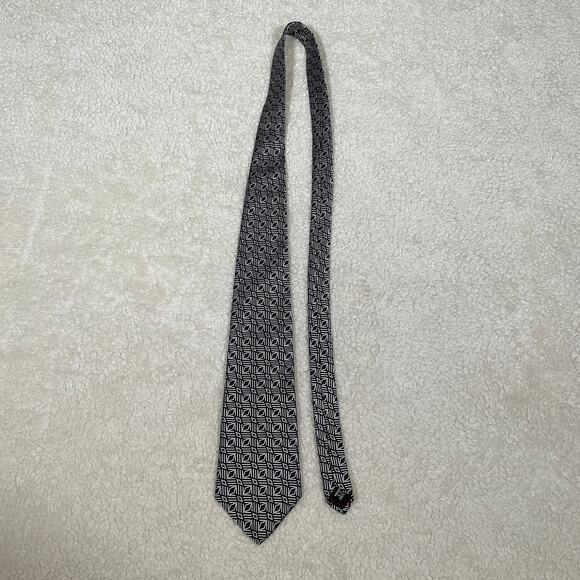 Oscar de la Renta Silk Neck Tie Geometric Print Black White Purple - Picture 3 of 7